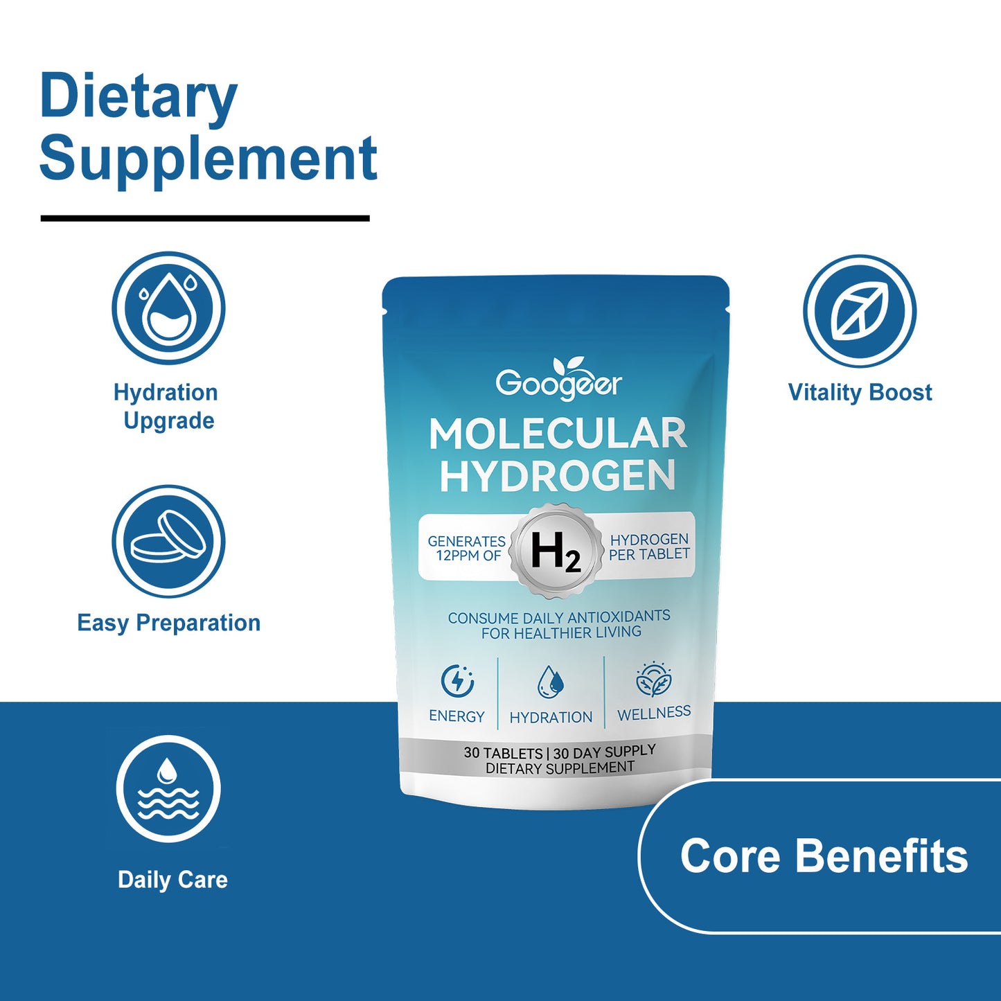 H2 Tablets – Daily Molecular Hydrogen for Energy, Hydration & Cellular Recovery (30 Tablets)